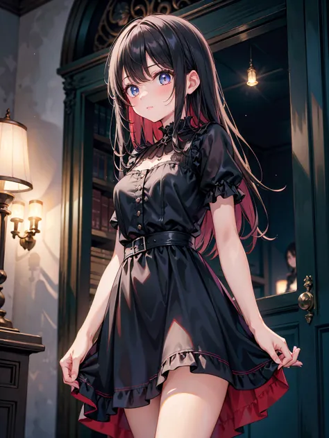 masterpiece, Best Quality, High resolution,One Woman, Accurate human body、Correct 5 fingers,Long Hair,Woman wearing a black dress, Black Gothic Dress, Girl in a black dress,  In a dress, wearing a Gothic Dress, Cute Black Dress, Romantic Dress, Data Style,...