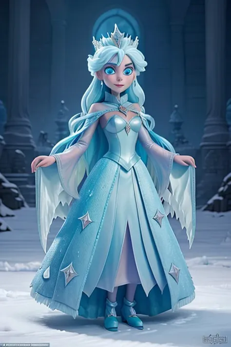 Create a disgusting looking Ice Queen villain, who planned to freeze the entire kingdom use dark colors