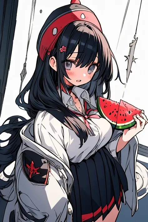 Absurd, High resolution, (Anime Style:1.1), ((masterpiece)), ((Best Quality)), (Very detailed), (beautiful), Complete Anatomy, Complete body structure, Character Portrait, Alone, Cute girl, pretty girl, Fluffy girl, Watermelon Girl, Cute Anime Girl, beauti...