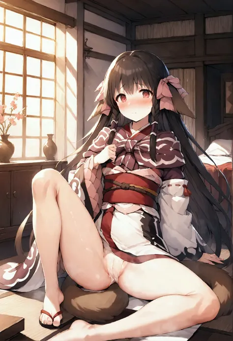 NSFW,masterpiece,Best Quality,High resolution,Very detailed,Lulutier(Utawarerumono),Long Hair,Twin Blade,Hair Ribbon,Animal ears,Tail,kimono,kimono,白いkimono,Long sleeve,Luxurious mansion,Japanese-style room,Brothel,Night shops,Embarrassed,blush,(Prostitute...