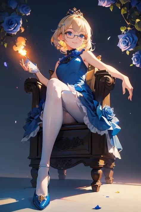 (Best image quality, masterpiece:1.2), (Ultra-high-resolution illustrations), whole body,babyface（Glasses、Blonde short）,(excited,Wicked Smile, A look of contempt)(Very beautiful little princess:1.3), (:1.3) (1 girl:1.2), （Spread your legs,White panties:1.3...