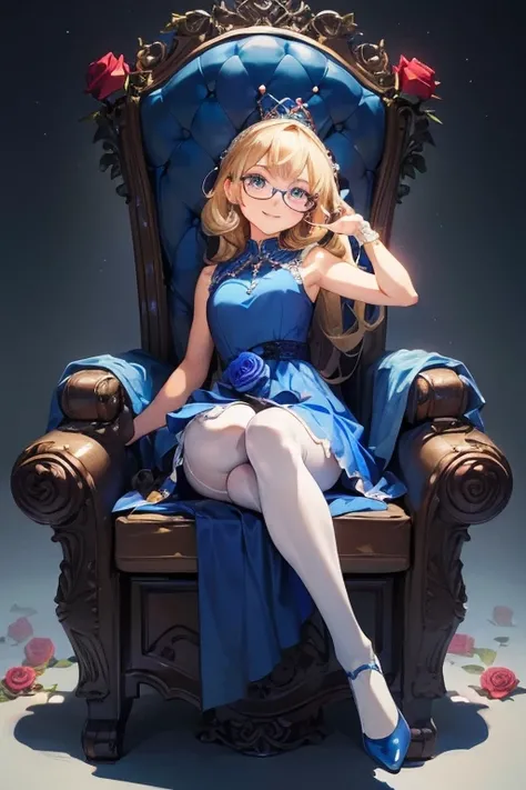 (Best image quality, masterpiece:1.2), (Ultra-high-resolution illustrations), whole body,babyface（Glasses、Blonde short）,(excited,Wicked Smile, A look of contempt)(Very beautiful little princess:1.3), (:1.3) (1 girl:1.2), （Spread your legs,White panties:1.3...