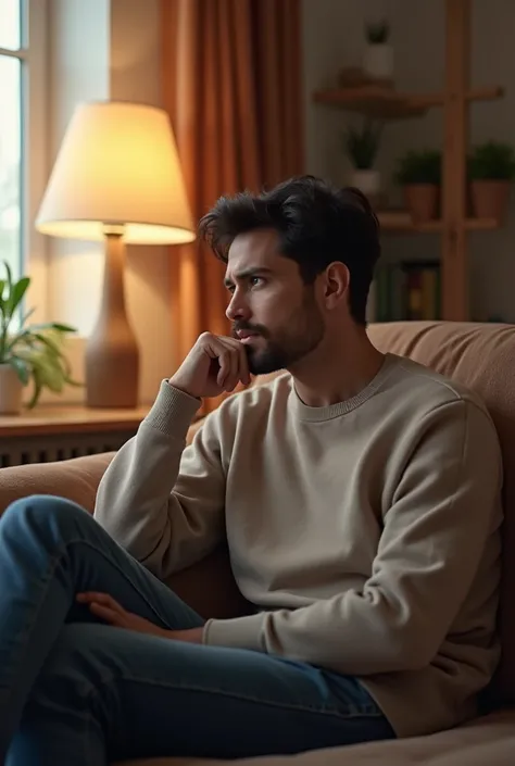 Person thinking about own health.sitting  in sofa