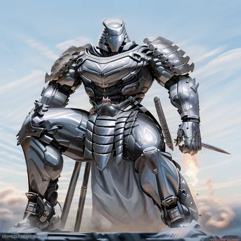 silver samurai.
- masterpiece, best quality, full body, 1boy.
- the background is a castle in medieval japan.
- armor suit, (ful...