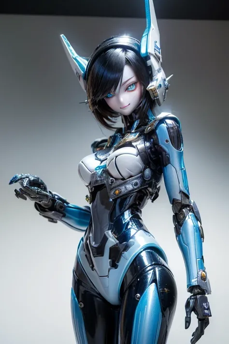 (SFW:2), photorealistic, realistic photo, 8k, ((highest quality)), ((masterpiece)), (extremely detailed), kukolnydom, doll, (mechanical arms, mechanical legs), mecha musume, (blue bodysuit, robot joints), head gear, (cowboy shot, spaceship interior, mature...