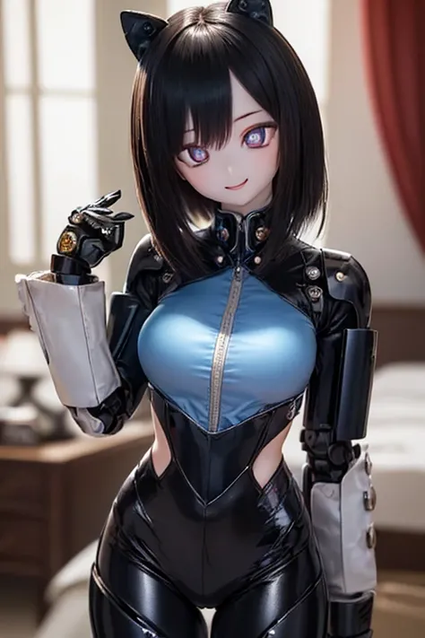 (SFW:2), photorealistic, realistic photo, 8k, ((highest quality)), ((masterpiece)), (extremely detailed), kukolnydom, doll, mecha musume, mechanical parts, robot joints, bodysuit, head gear, (cowboy shot, bedroom, mature woman, 21yo, 21_years_old, solo:1.6...