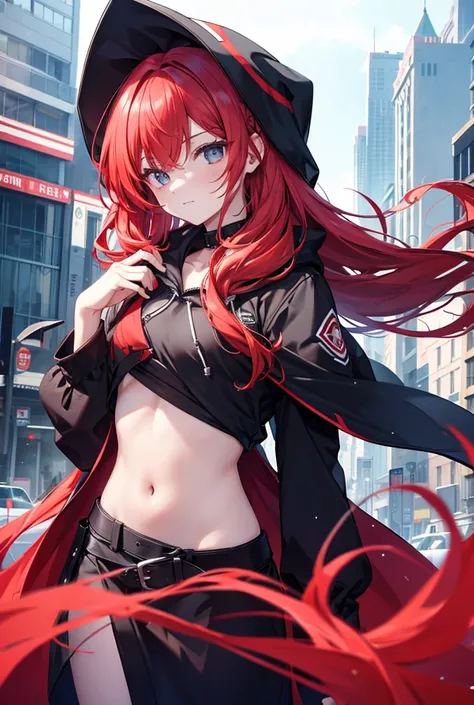 High resolution, Long Hair, Red Hair, chest, Look at, Put on the hood