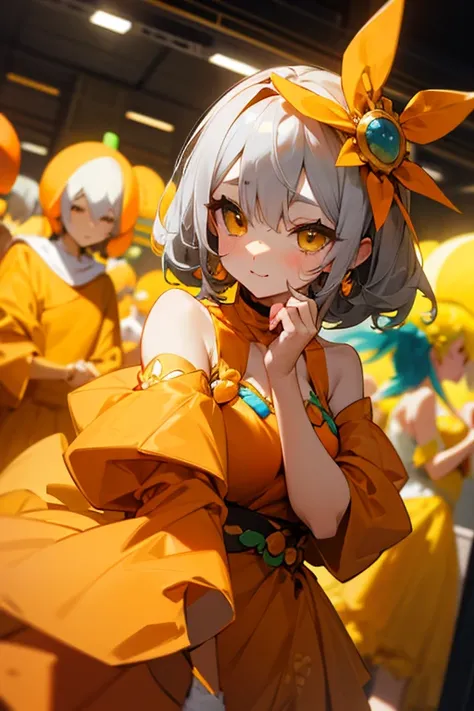 Gray Hair、cute、Beauty、Samba Carnival、((Orange and yellow clothes)).