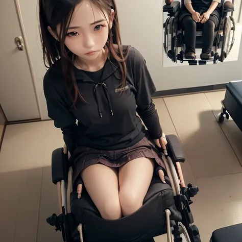 ((((realistic very cute japanese anorexic girls is on wheelchair:1.5))))),(((talking with friend and nurse friendly))),4k, 8k, (...