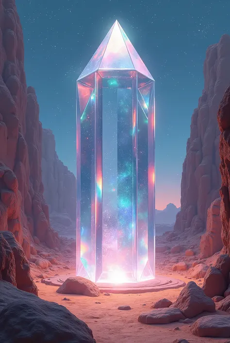 a close up of a large crystal in a desert with rocks, render animation style, Atlas, cd album cover, sphere, anamorphic flares, Pierre Pellegrini e Ash Thorp, anamorphic widescreen, Platonic solids, space scene, psytrance, promotional image of the film, fa...