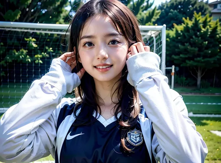 In soccer wear、beautiful girl、