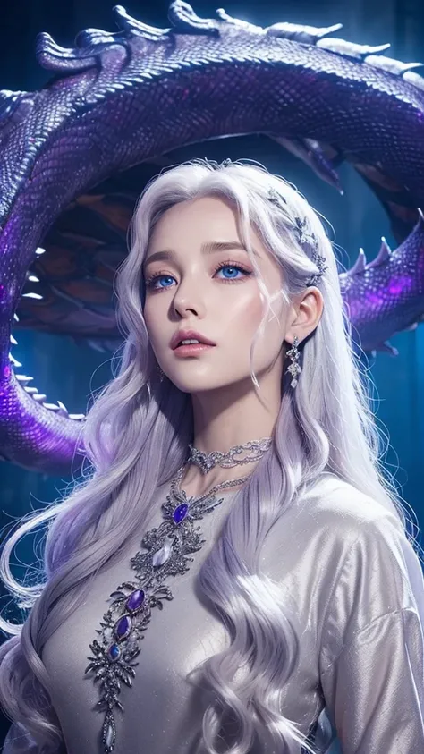 The prettiest 20 yo Targaryen woman with a hourglass body,riding on the biggest dragon “balerion”, white haired with the tips blue,natural theme, soothing tones, muted colors, high contrast,(natural skin texture , hyperréalisme, mixed violet and blue eyes ...