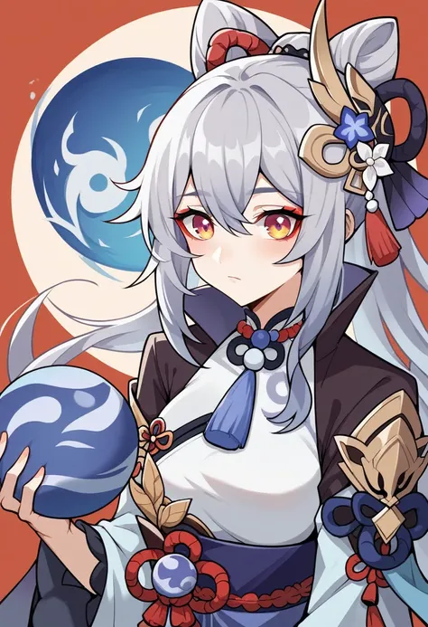 anime girl with a blue and white dress holding a blue ball, onmyoji, onmyoji detailed art, onmyoji portrait, white haired deity, keqing from genshin impact, genshin, from arknights, zhongli from genshin impact, heise jinyao, by Shitao, loong, by Yang J, yu...