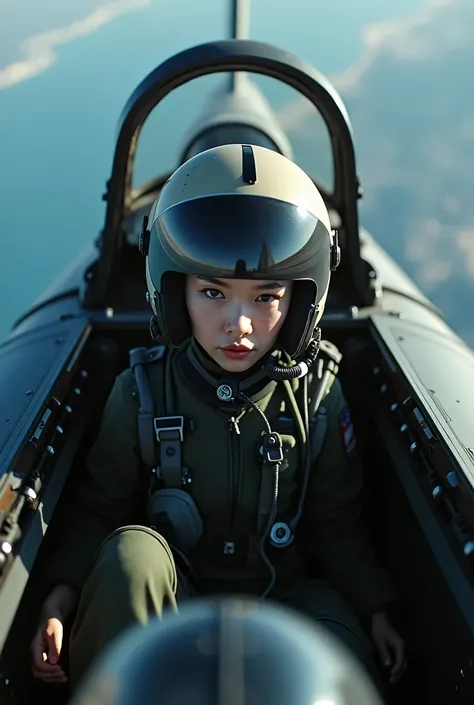 live-action、Real、Close-up of the escape gear ejected from an F14、Beautiful Japanese female pilot ejected、