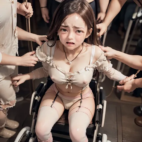 1girl,many multiple hands,((realistic very cute japanese anorexic girls is on wheelchair:1.7))),(((girl is violently resisting molestation:1.5))),(((tied to wheelchair with thick rope:1.7))),(((multiple male hands are hair:1.5))),(((multiple male hands are...