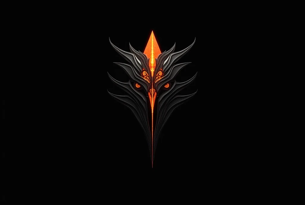 a minimalist logo, bold orange ((lambda symbol)), solid black background, futuristic industrial design, cinematic gritty unsettling mood, highly detailed titanium decorative headdress, centered composition, trending on artstation, isometric perspective. Ha...