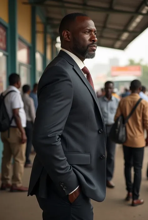 A well-dressed man at the transport stop in the DRC