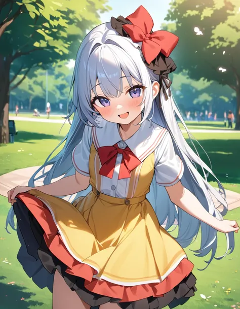 １Beautiful girl of the person,、Ultra-high resolution,Ultra high definition,８k、smile、１２Year old girl、fine、Playing in the park、Fluttering Skirt、