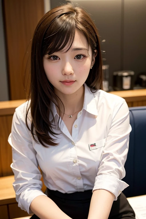 ((Best Quality)), ((masterpiece)), (detailed), One Woman,Age 19,cute,Small breasts,Marunouchi Office Lady,shirt,Brown Hair