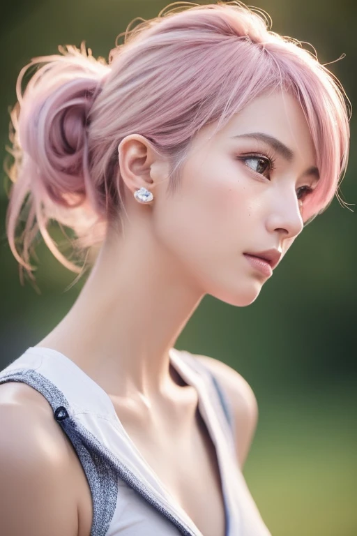 Japanese Beauty,(Pink Ash Hair),Long Hair,Wavy Hair,Put your hair up,Asymmetrical hairstyle that falls on the shoulders,Model body type, Normal chest,Delicate girl,colorful cheerleader,(Adult Women:1.5),Short hot pants, Soft Landscape,full light,Lots of ea...