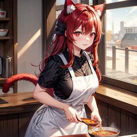 Cat ears　Red eyes　Ramen shop　apron