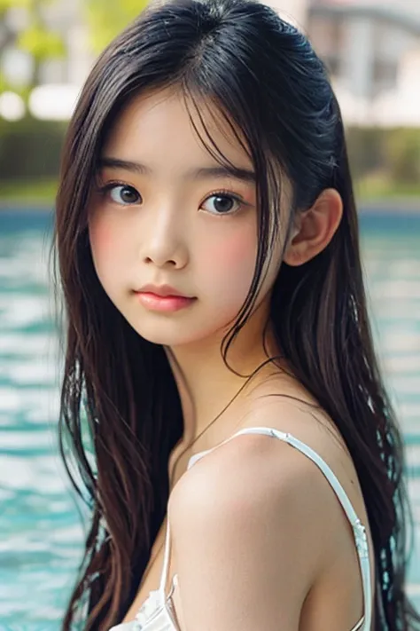 a photograph of an ai in human form with natural skin, long, flowing, and voluminous hair, cute doting eyes, a thin and delicate...