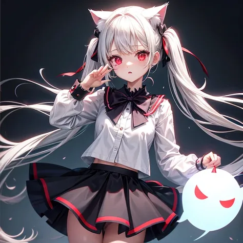 mini skirt　Ghost　Cat ears　Red eyes　Twin tails　