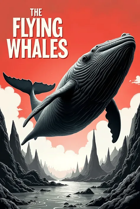 un dessin moderne et surréaliste pour illustrer le groupe de rock "The Flying Whales". Il faudrait une baleine réaliste et volante dans un univers rock et acéré. il faut que laffiche soit tranchante et que le nom du groupe apparaisse en gros au-dessus du d...