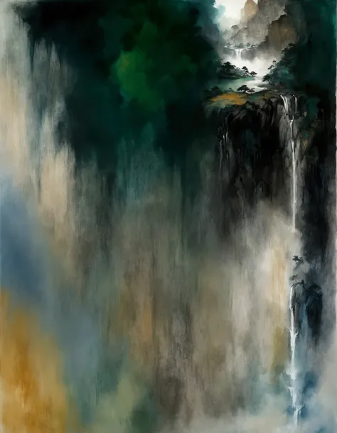 Zhang Daqian&#39;s splash-ink landscape and waterfall paintings, Atmospheric, ( ( Abstract ) ), insAbstract landscape, (Abstract), Inspired by Zao Wou-Ki, an Abstract, semiAbstract。