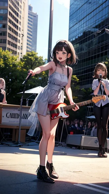 Three-girl girl band, outdoor live performance