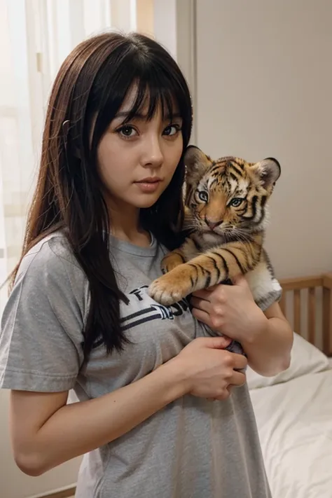 hinata hyuga byakugan  holding a small tiger cub in their hand, tiktok video, ruan cute vtuber, trending on tiktok, tiktok 4 k uhd image, tiktok, talking animals, very cute features, cute features, cute animal, 8 k ultra realistic animal, live footage, iph...