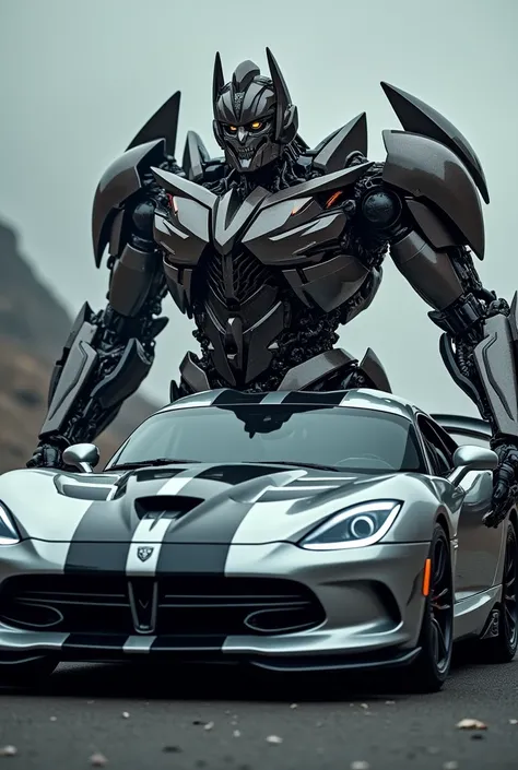 Transformer in the form of a dodge viper, high details of the shape, cinematic style