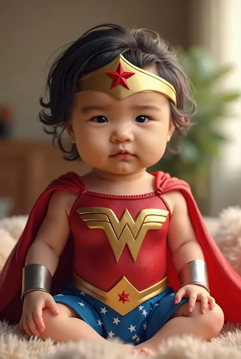 masterpiece, top quality, highest res, a cute 6 moths Chinese baby girl cosplay Wonder Woman