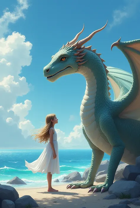 Girl with a dragon by the sea 