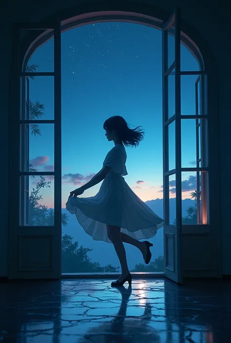 Girl under the window,danced late at night,superquantum effect,ultra-precise edges,ultra-professional photography in ultra-high resolution 8K,supermaximum realism,super clear shadows,ultra-precise landscape processing, supermax texture processing,bright li...