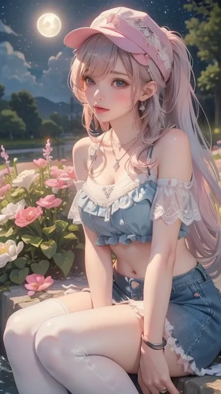 （masterpiece，【8k, Ultra-high resolution, Best Quality, , (（（Looking back,Low Angle,from below,
((masterpiece:1.4, The best)), ((masterpiece, The best)),Low Angle,Beautiful ponytail silver pink hair,beautiful pink eyes,little cute girl,whole body, sit in wa...