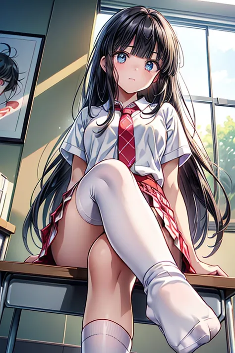 animeのかわいい女の子, ((One Girl)), ((Baby Face:1.3)), ((cute:1.3)), 
break 

(((White opaque blouse:0.5)) + ((Red and white bias checked tie:1.2)) + ((Red and white gingham check pleated skirt:1.2)) + ((Black socks:1.4))、(Dark brown loafers)),  
break 

((Black ...