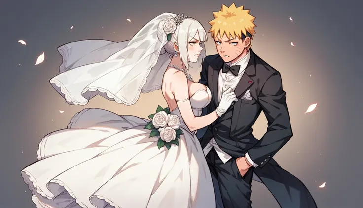 Anime Style,A huge number of Uzumaki Narutos form a circle.,Surrounding Uzumaki Naruto in a tuxedo and Hyuga Hinata in a wedding dress,The Art of Shadow Alter Ego