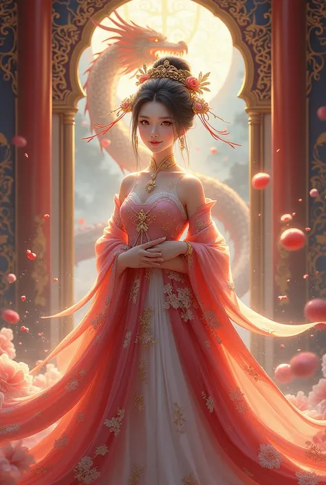 arafed image of a woman in a chinese dress with a dragon, a beautiful fantasy empress, beautiful digital artwork, palace ， a girl in hanfu, beautiful character painting, artwork in the style of guweiz, ((a beautiful fantasy empress)), chinese empress, chin...