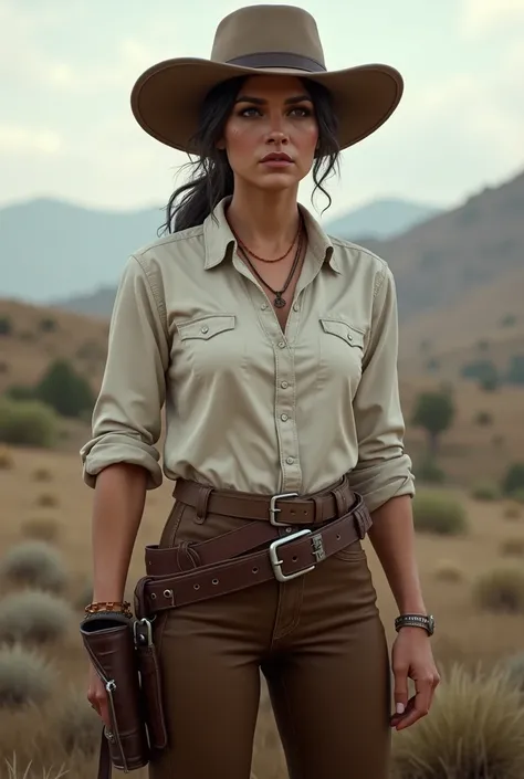 arafed woman in a cowboy hat and a white shirt and brown pants, red dead redemption 2, red dead redemption2, [ red dead ], in red dead redemntion 2, in red dead redemption 2, oldwest, rdr2, rdr 2 mod, cowgirl, red dead redemption, old west, red dead redemp...