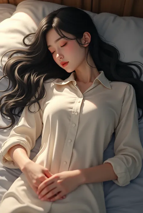 Japanese　Black Hair　One shirt　beautiful　woman　Sleeping on your back　