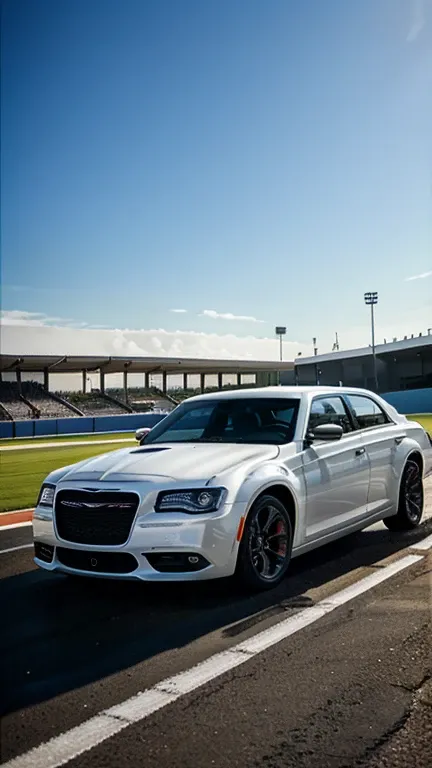 Chrysler 300, white, race track background, professional visualization 