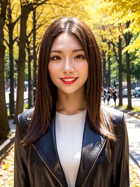 Dutch Angle、Urban, Beautiful woman, masterpiece, light makeup, Red lips, Fascinating Bob, Brown eyes, 20 years old、Japanese Mom、Beautiful Face、Basic instincts、Light brown hair、Silky Hair, Beautiful hair、Slender、Big smile,、Mommy Fashion、Walking in the park、...