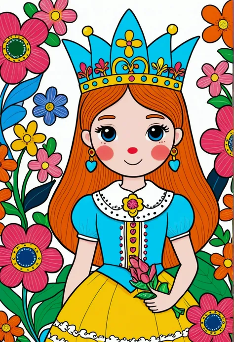 cartoon girl wearing a pointed hat, Colorfull illustration, Color illustrations, Colorful book illustration, Full color illustrations, coronation of Flower Prince, Coloring Pages, Drawn in a whimsical style, Color illustrations, Coloring Pages, Flower Prin...