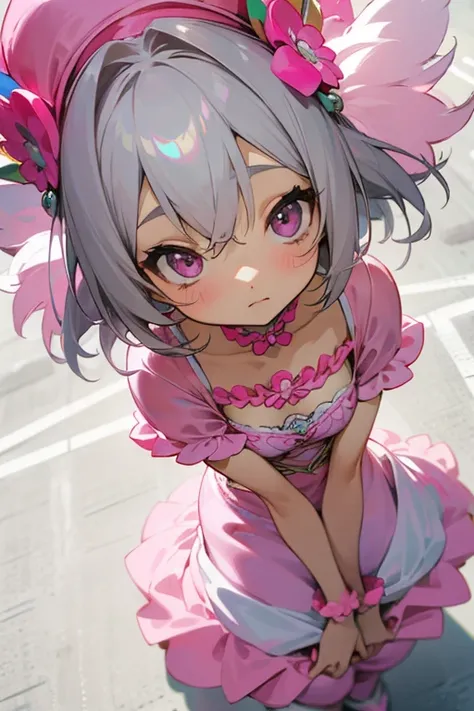 Gray Hair、cute、Beauty、Samba Carnival、((Pink clothes)).((look up)).