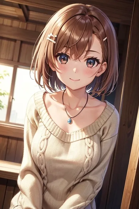 misaka mikoto、Shiny Hair, Short Hair, (Beautiful brown eyes、Sparkling eyes, Fine grain、The perfect highlight)、smile、Ultra-detailed eyes、Highly detailed face, Highly detailed eyes,Cowboy Shot、



(Best Quality, 8k, 32K, masterpieceUltra-high resolution: 1.2...