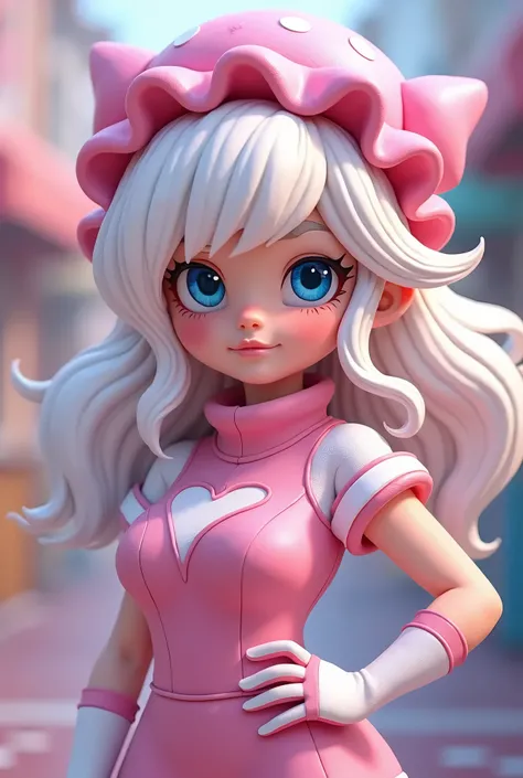 taffyta muttonfudge, blue eyes, gloves, hat, white hair, pink headwear,