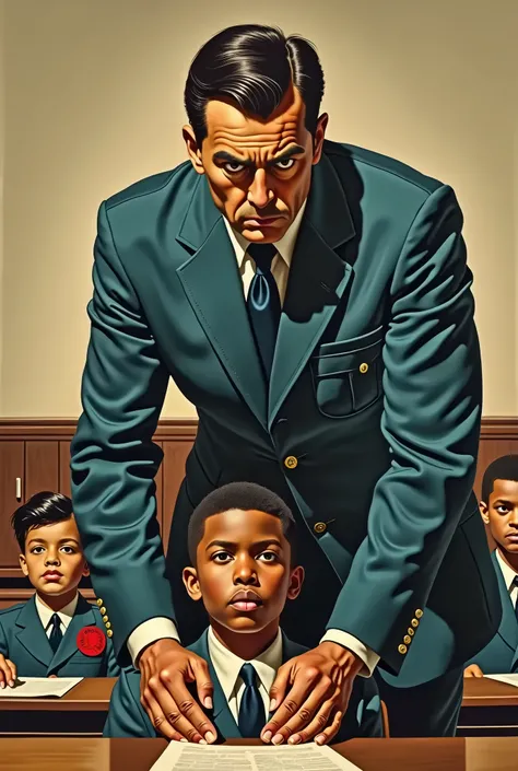 Teacher pushing aside student to teach black boy, as soviet propaganda 