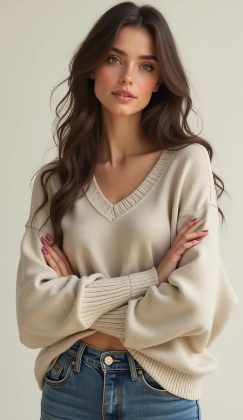 Beautiful portrait (sks people),A neat and clean married woman, Looking at the camera, Shy expression, Sweater and jeans, Complex, elegant, Very detailed, DIGITAL PAINTING, Art Station, Concept Art, Sharp focus, Illustration, Krentz Casciat、Artem Demra、Art...