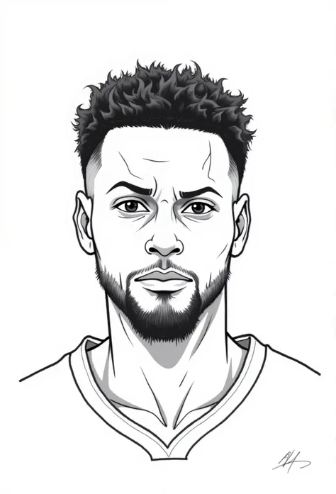 portrait of steph curry, line art, on a smooth white background, black and white high quality, 8k, anime, 